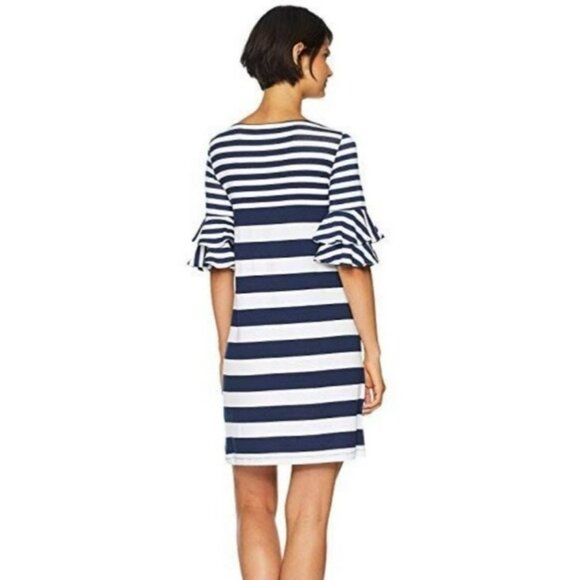 New Lilly Pulitzer Lula Navy White Striped Scoop Neck Ruffle Sleeve Shift Dress - Picture 2 of 10